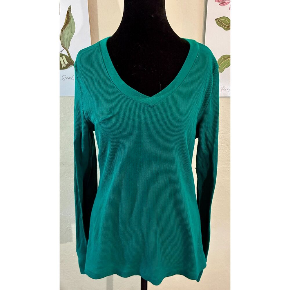 Dark green long-sleeve V-neck top XL